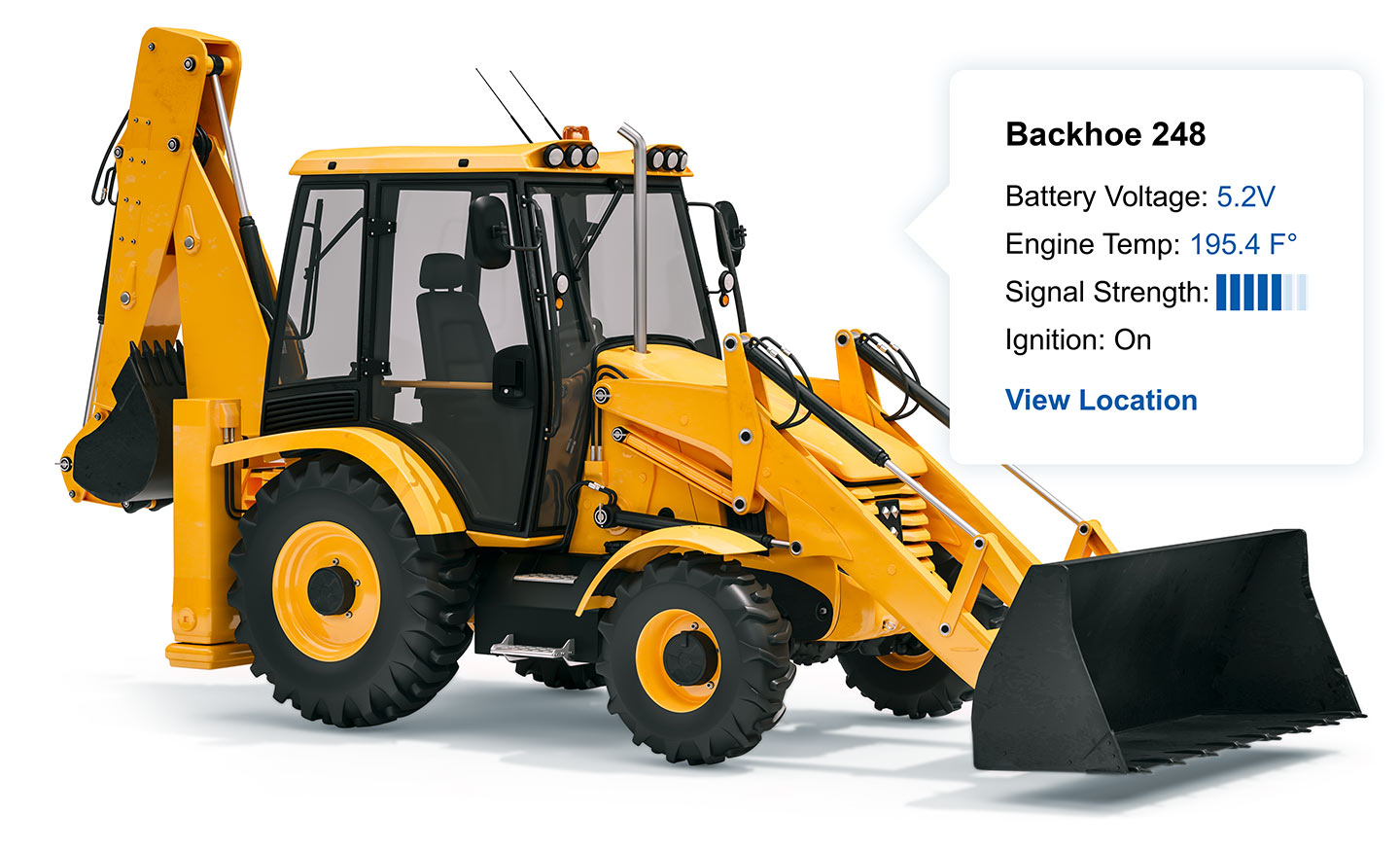 bluearrow-asset-utilization-mockup-3 image of backhoe with tracking data call out
